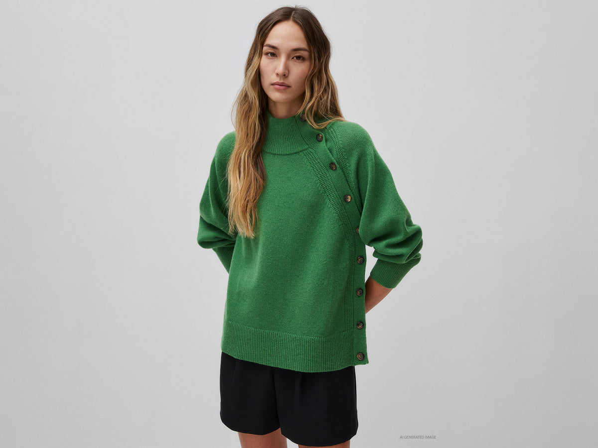 Camisola de gola alta com botões 100% lã - ucb_image_F