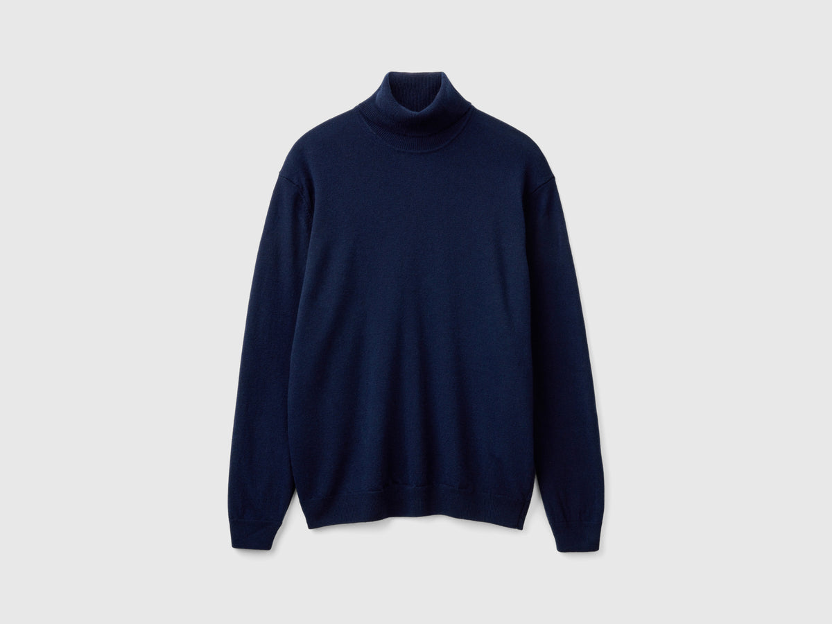 Camisola de gola alta azul-escuro em pura lã Merino - ucb_image_FS