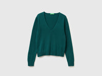 Camisola verde com decote em V em pura lã Merino - ucb_image_FS