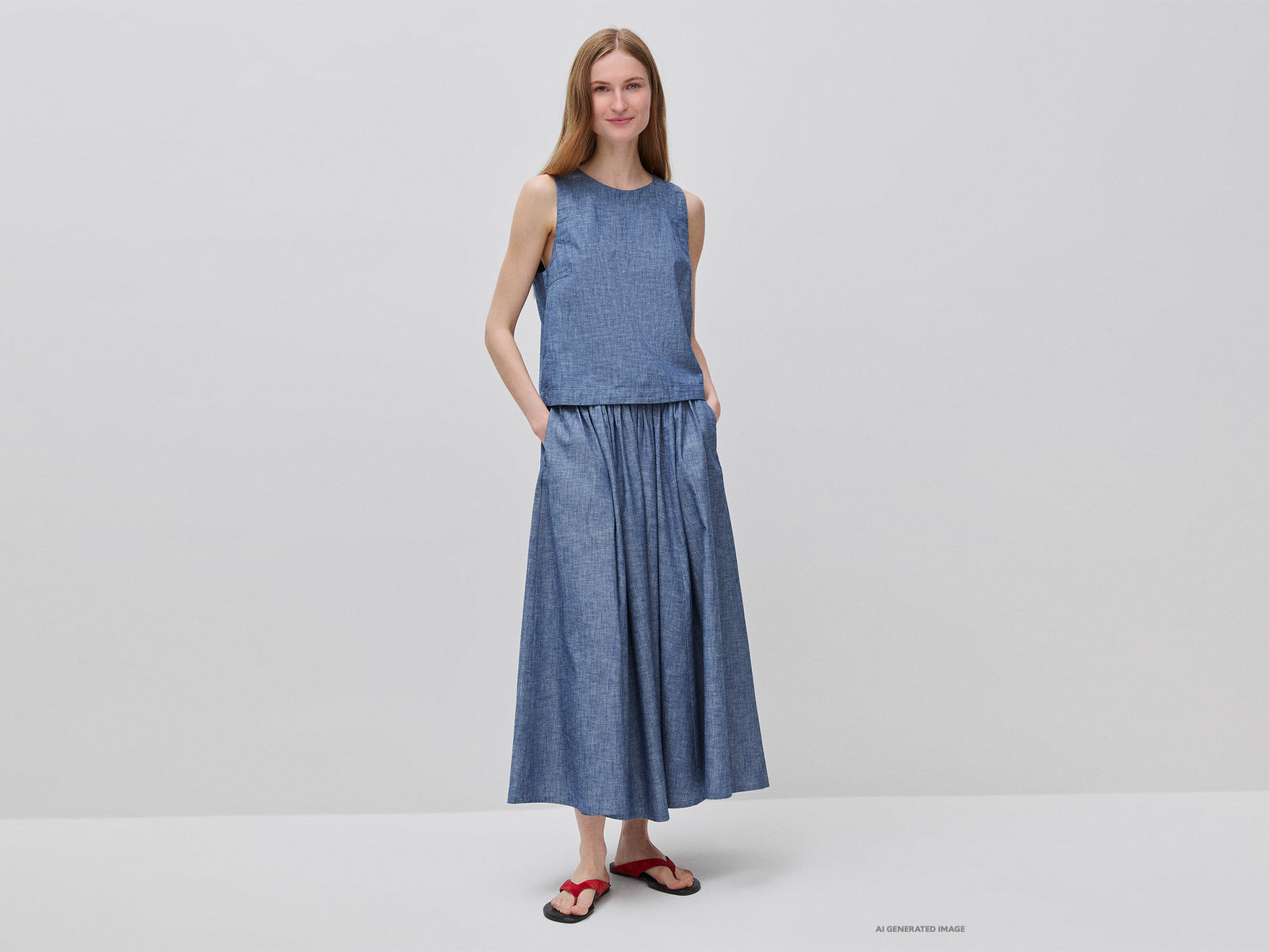 Chambray midi skirt