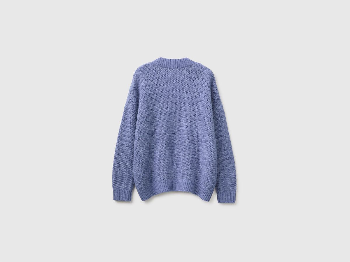 Camisola decote em V perfurada em mistura de lã e alpaca - ucb_image_BS