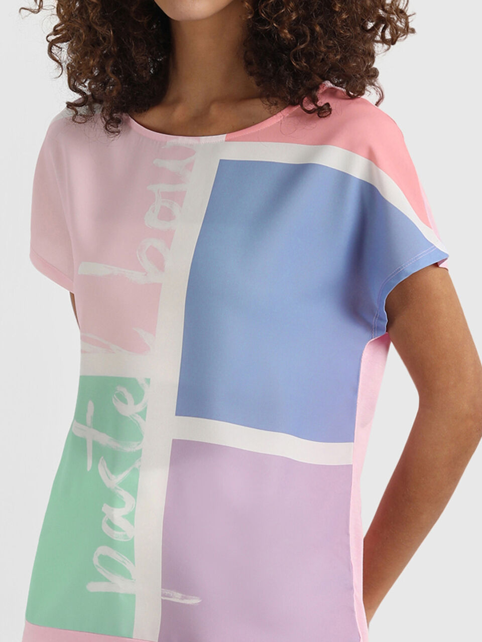 Knit Woven Top With Text image number null