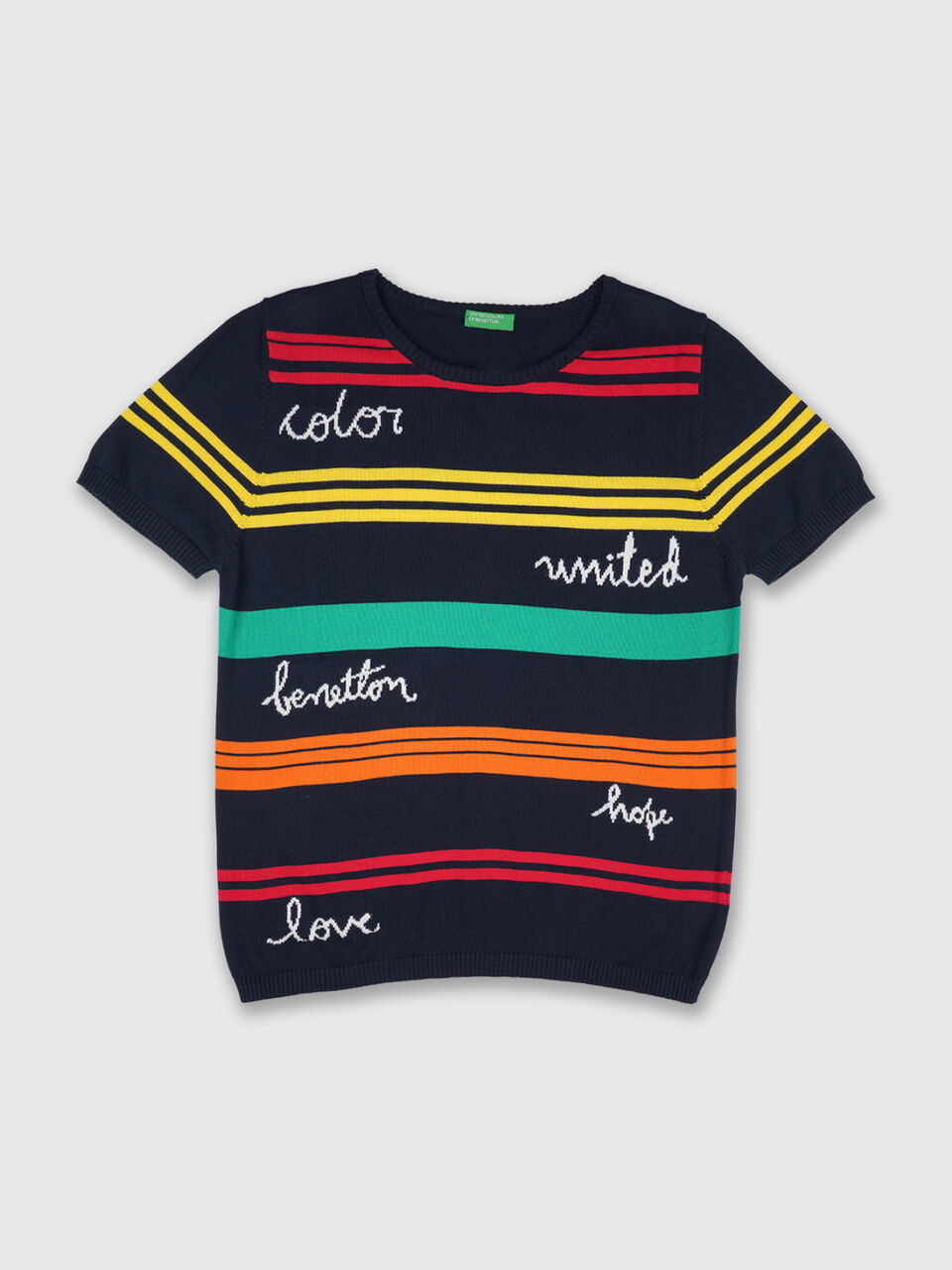 Short sleeved topwear with stripes and text image number 1