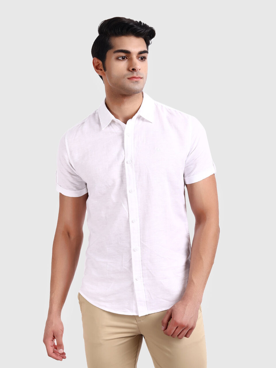 Linen Shirt with Regular Collar and Short Sleeves image number null