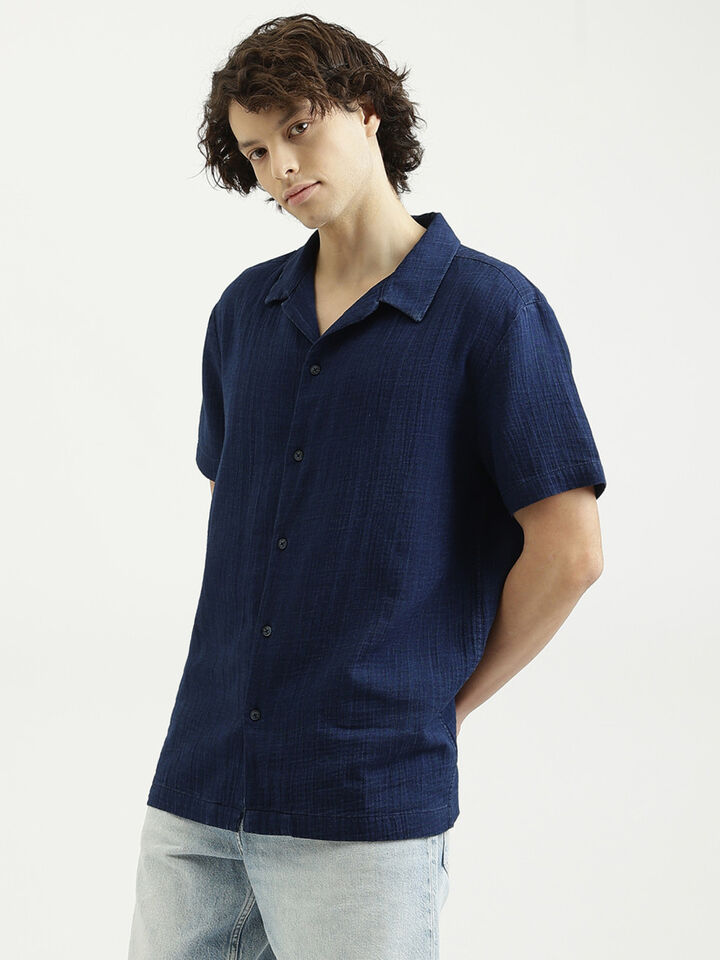 H/S INDIGO CRINKLE RESORT SHIRT