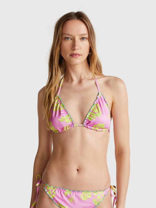 Padded triangle bikini top with flower print Women