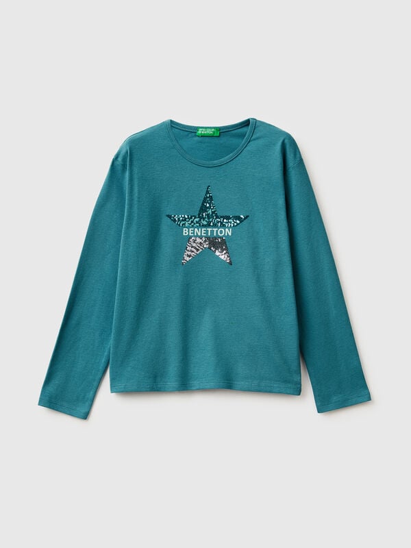 T-shirt in warm cotton with sequins Junior Girl