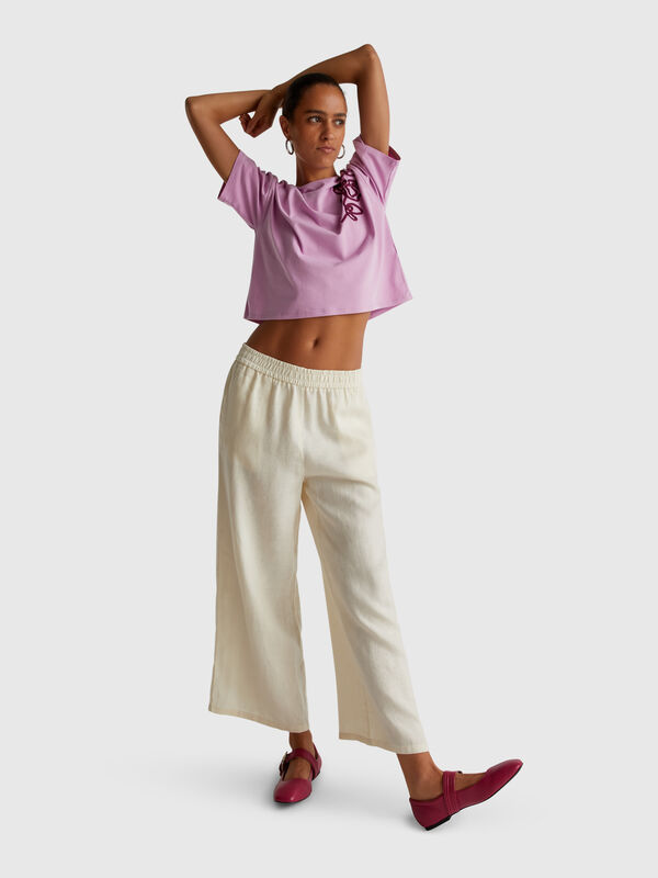Wide leg trousers in pure linen Women