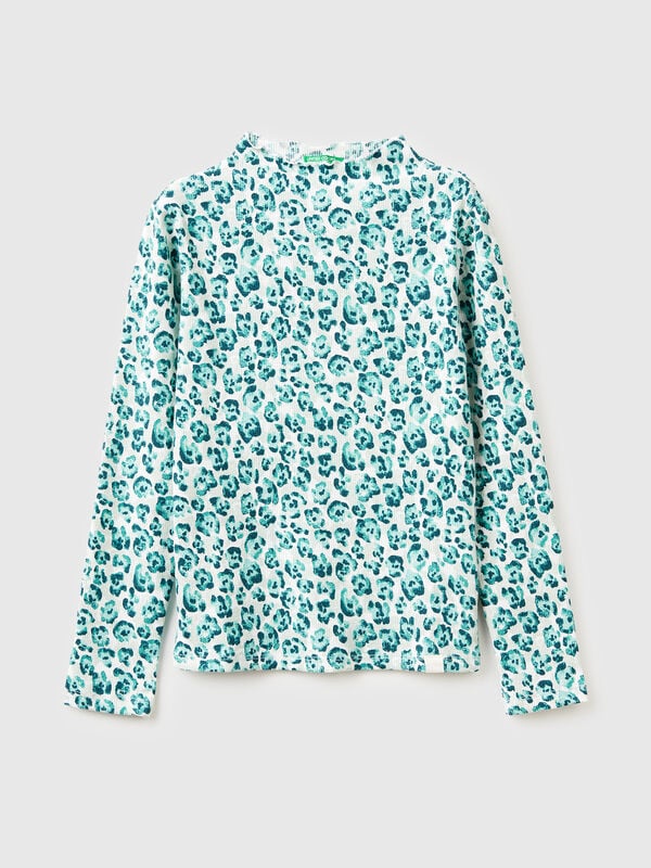 Light blue turtleneck t-shirt with animal print Junior Girl