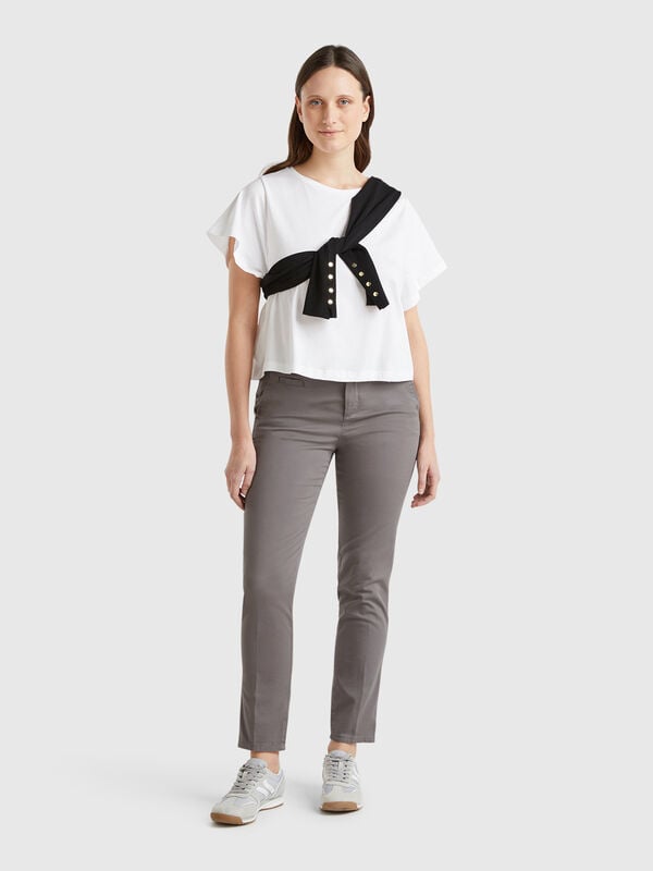 Gray slim fit cotton chinos Women