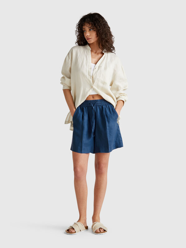 Shorts with drawstring in pure linen Women