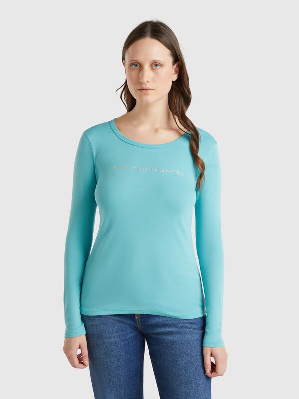 Aqua green 100% cotton long sleeve t-shirt Women