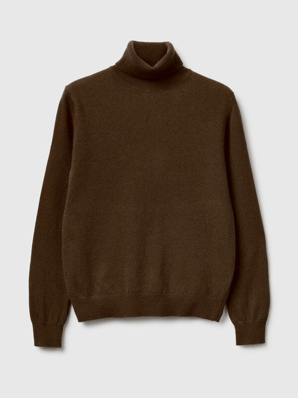 Brown turtleneck sweater in pure Merino wool Women