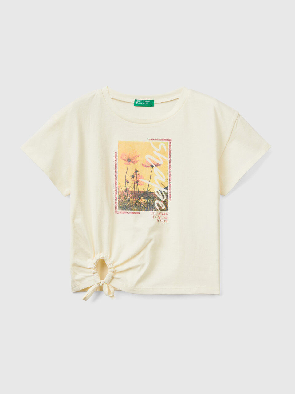 Cropped t-shirt with print and glitter