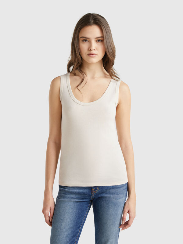 Beige tank top in pure cotton Women