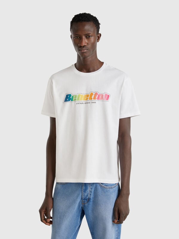 White cotton T-shirt with multicolor logo Men