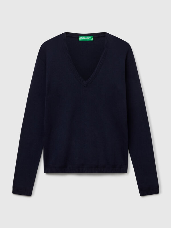 Sweater with V-neck in pure cotton Women