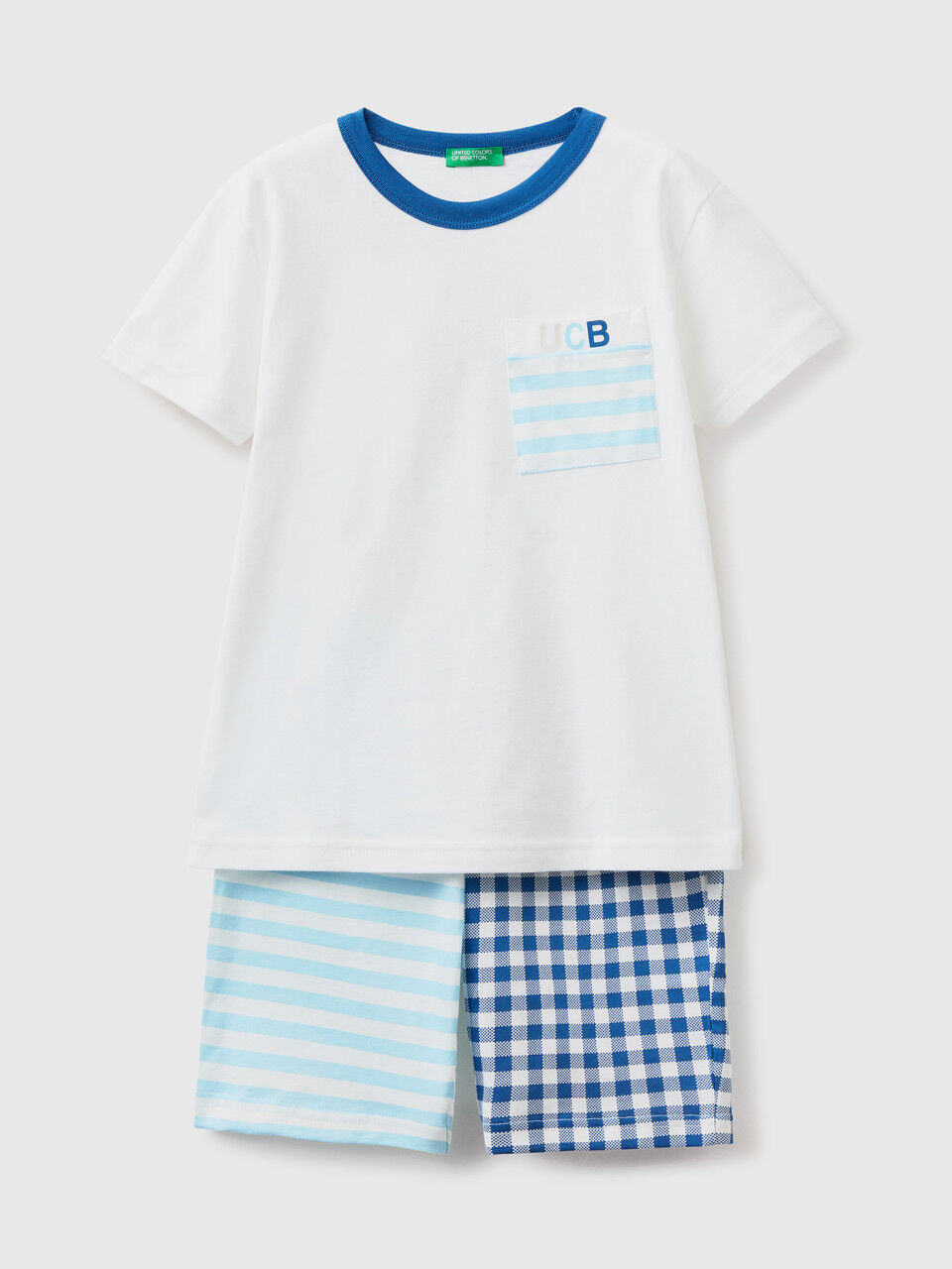 Short pyjamas with stripes and checks