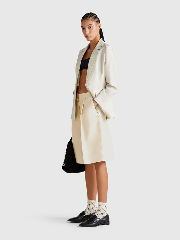 Knee-length bermudas in linen blend Women