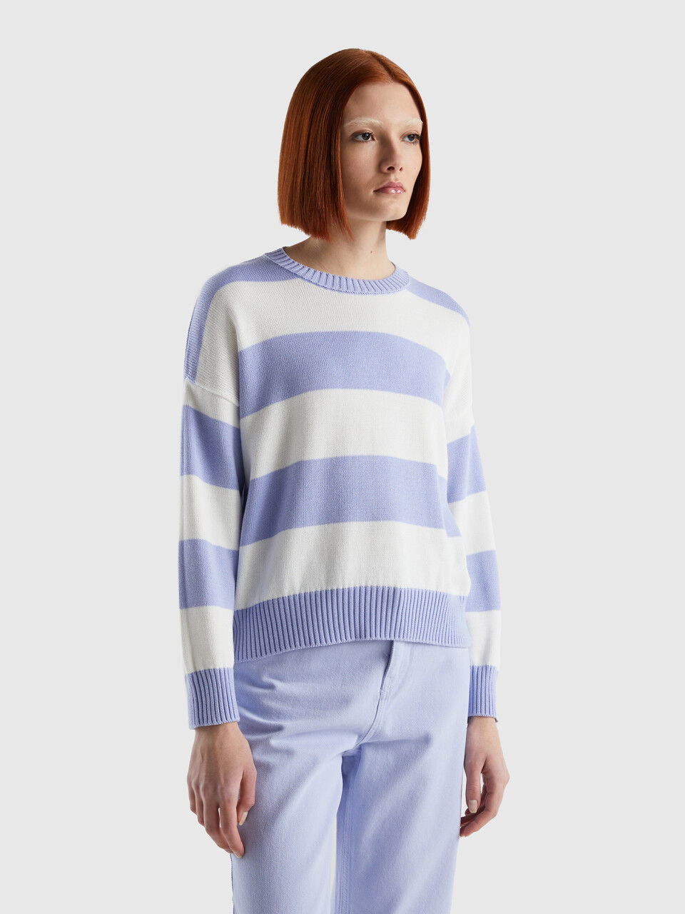 Striped sweater in tricot cotton
