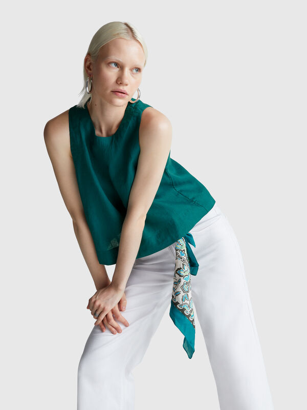 Sleeveless top in pure linen Women