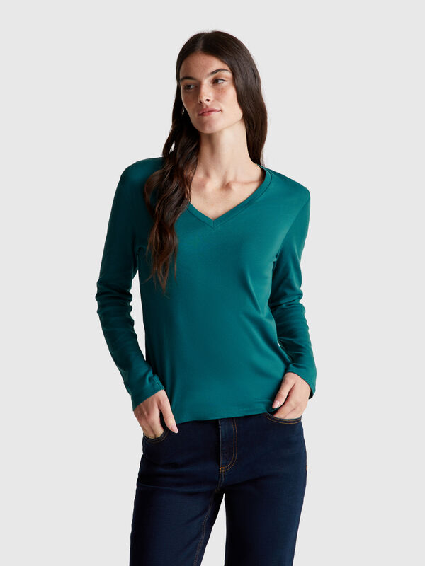 Dark green t-shirt with V-neck Women