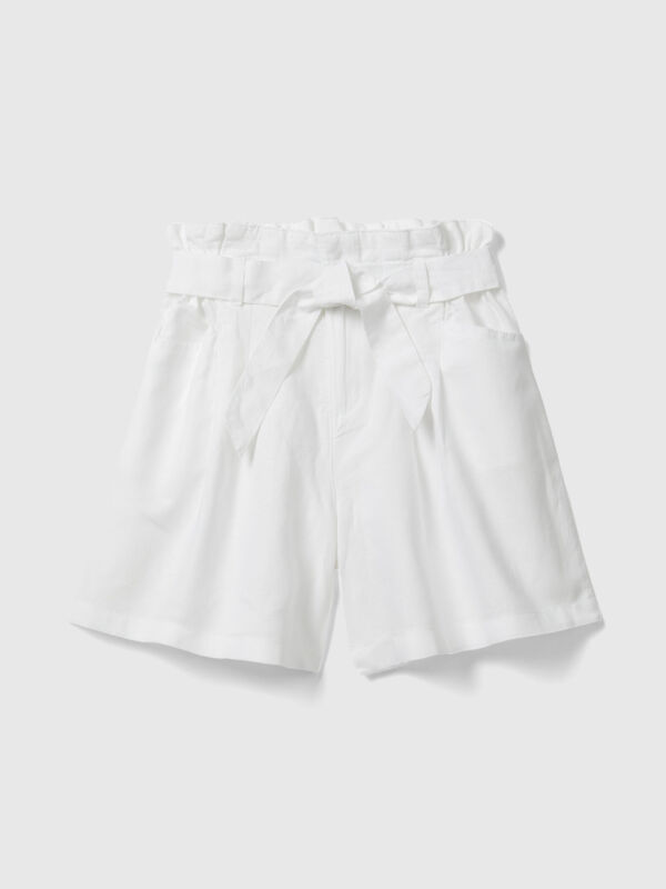 Paperbag bermudas in linen blend Junior Girl