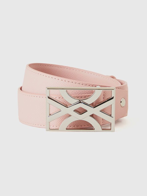 Powder pink belt with logo buckle Women