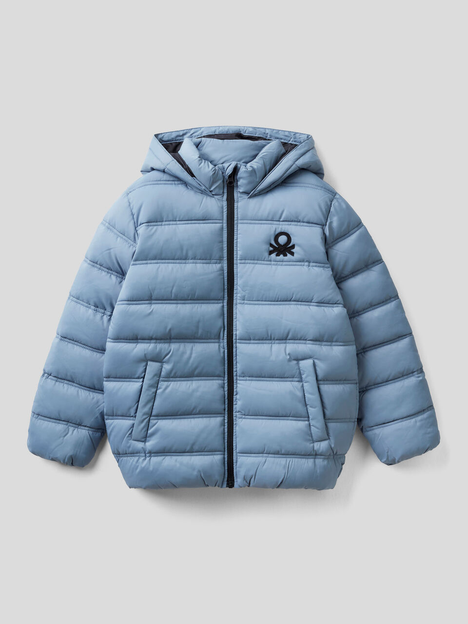 Puffer jacket with hood and logo image number 1
