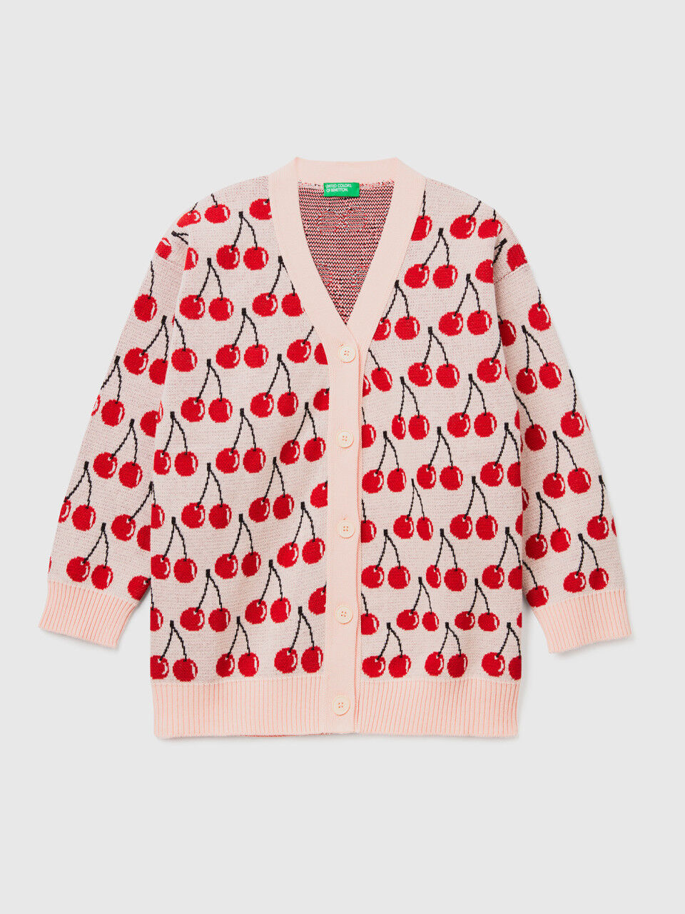 Pink cardigan with cherry pattern