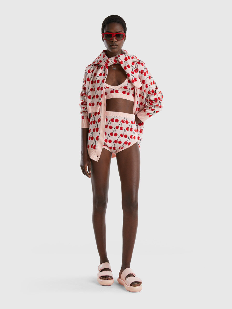 Pink culottes with cherry pattern