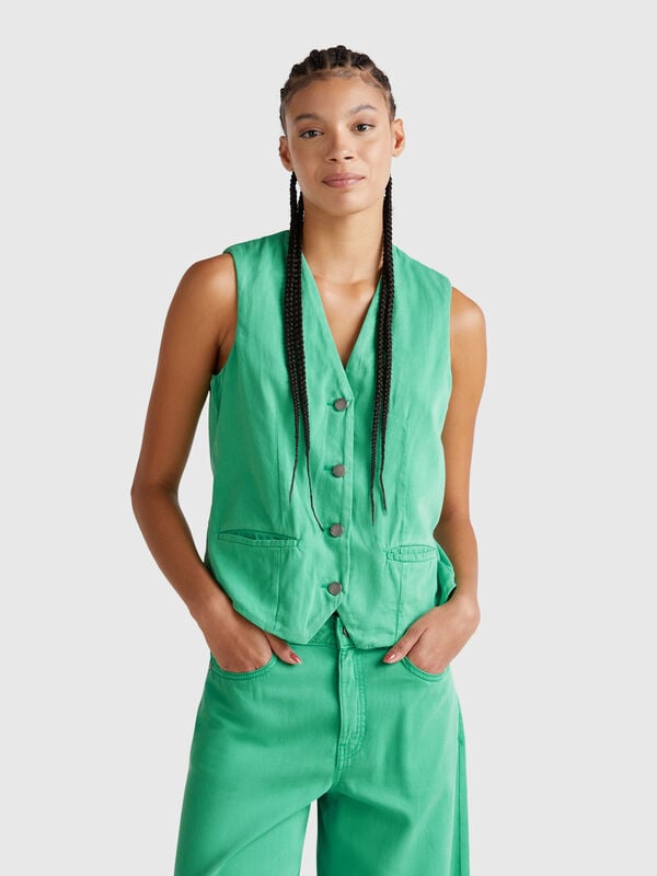Green vest in cotton blend Women