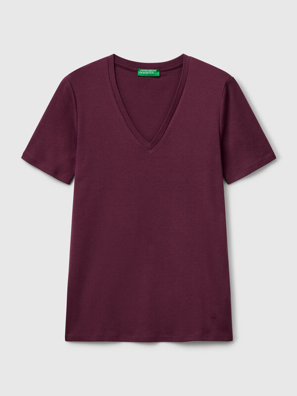 Pure cotton t-shirt with V-neck Women
