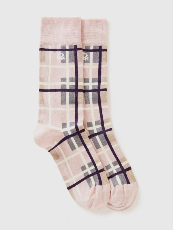 Long pink tartan socks