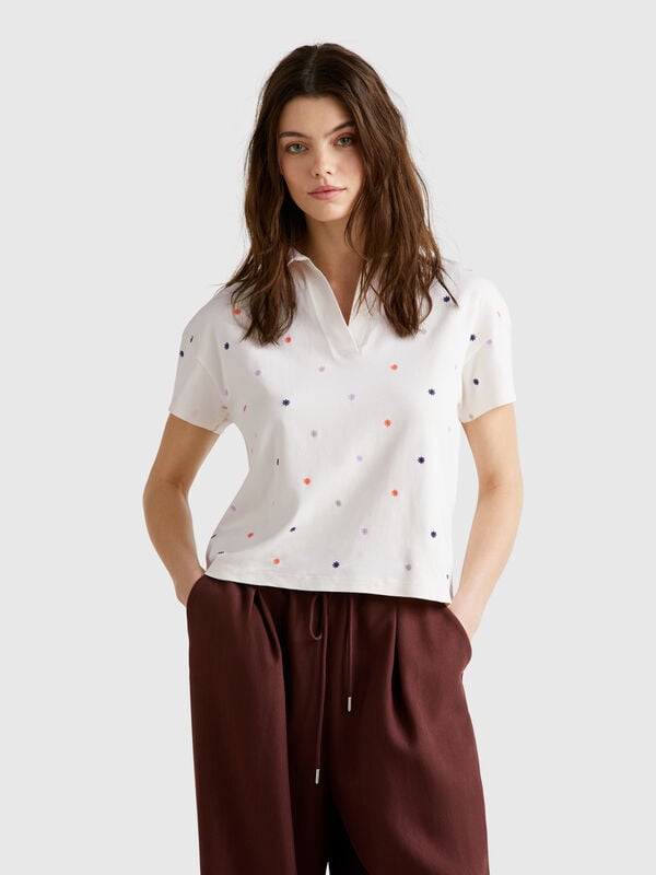 Polo with flower embroidery Women