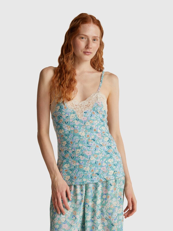 Floral tank top with lace Women