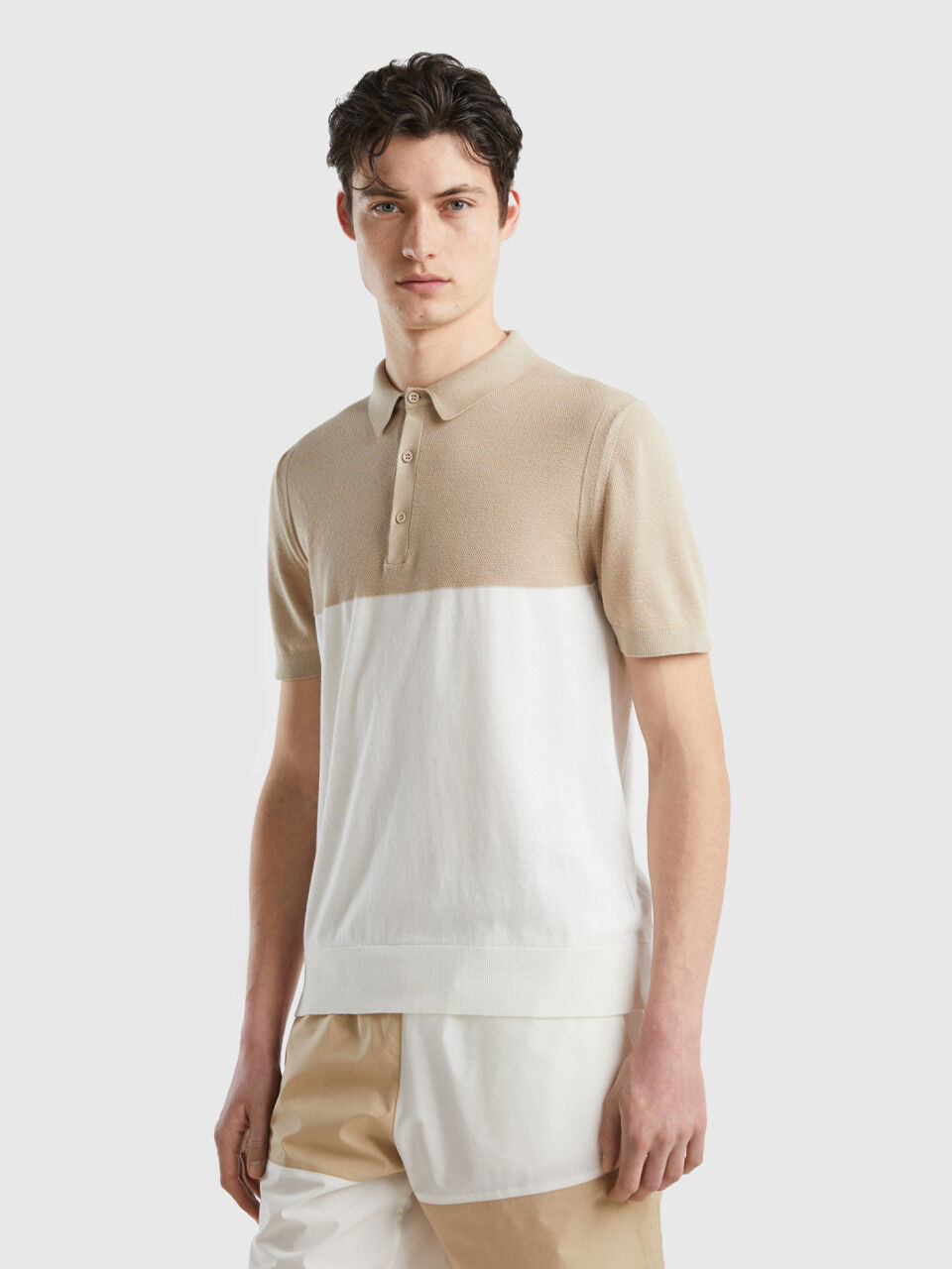 Knit color block polo