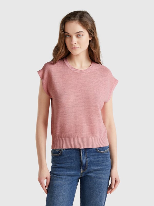 Vest in cotton and linen blend Women