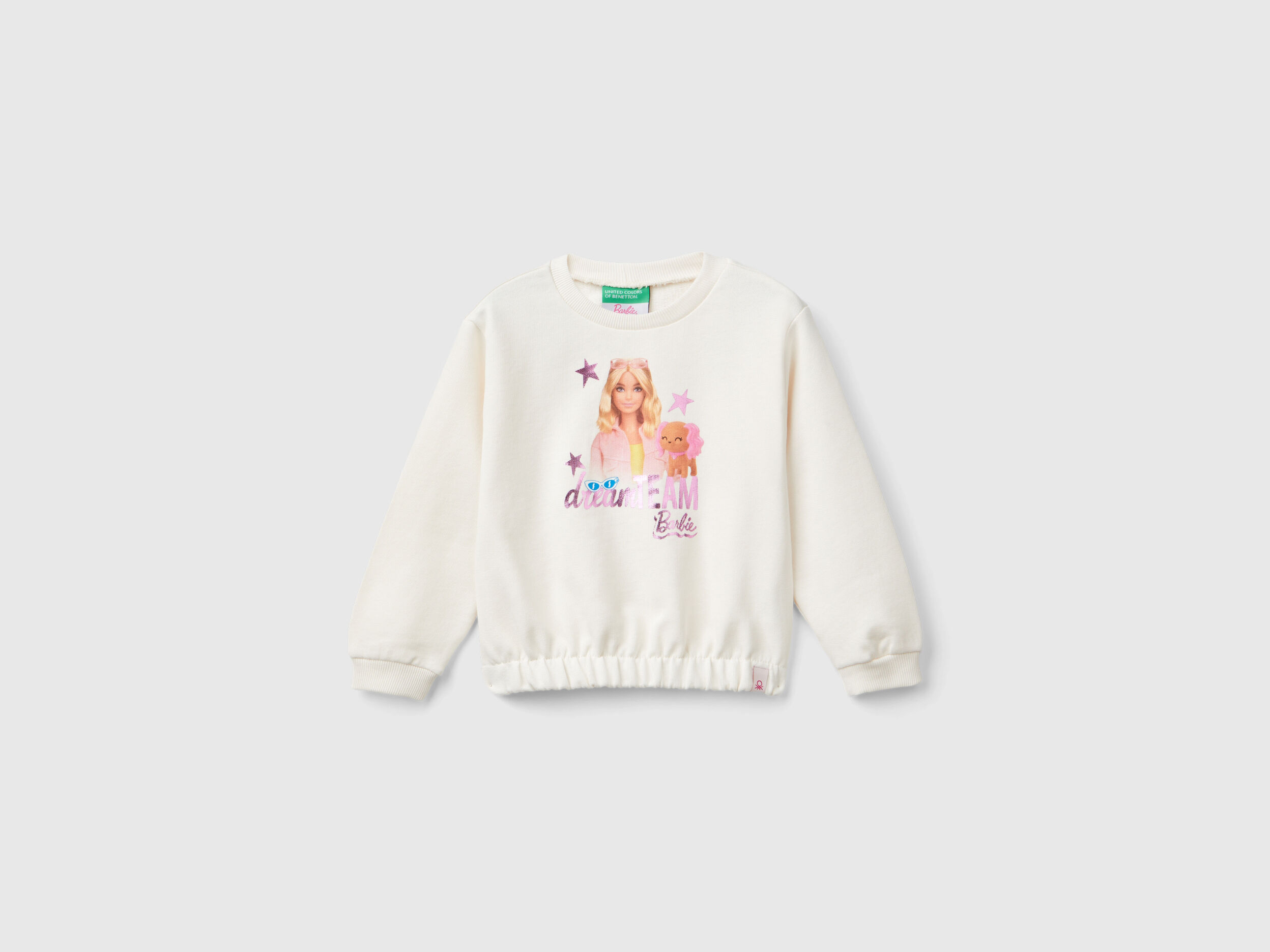 Cream Barbie sweatshirt with glossy print Creamy White Benetton