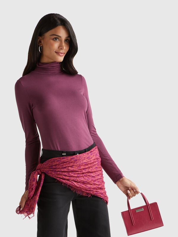 Turtleneck t-shirt in stretch viscose Women