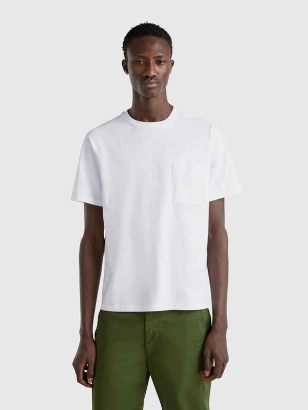 White organic cotton t-shirt with pocket Men