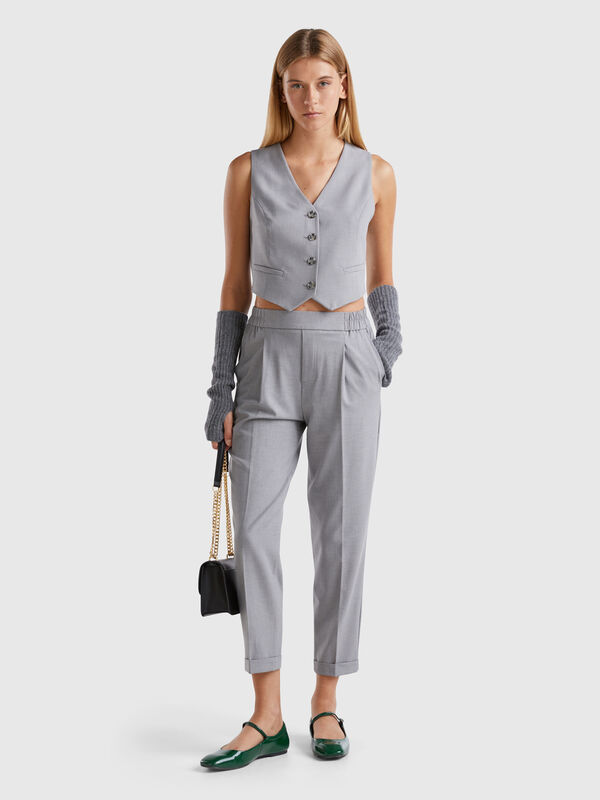 Trousers with cuff in stretch viscose blend Trousers with cuff in stretch viscose blend Women