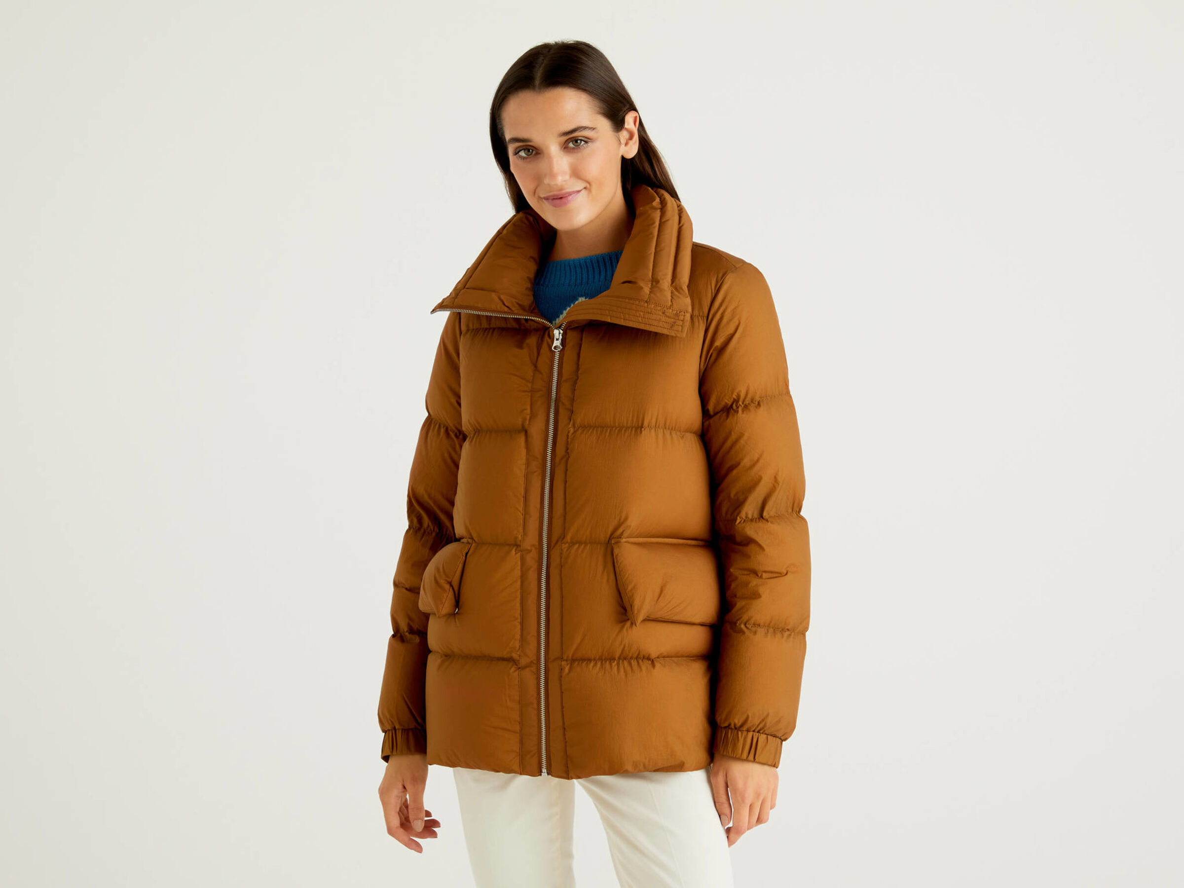 Midi Puffer Jacket With Wide Collar