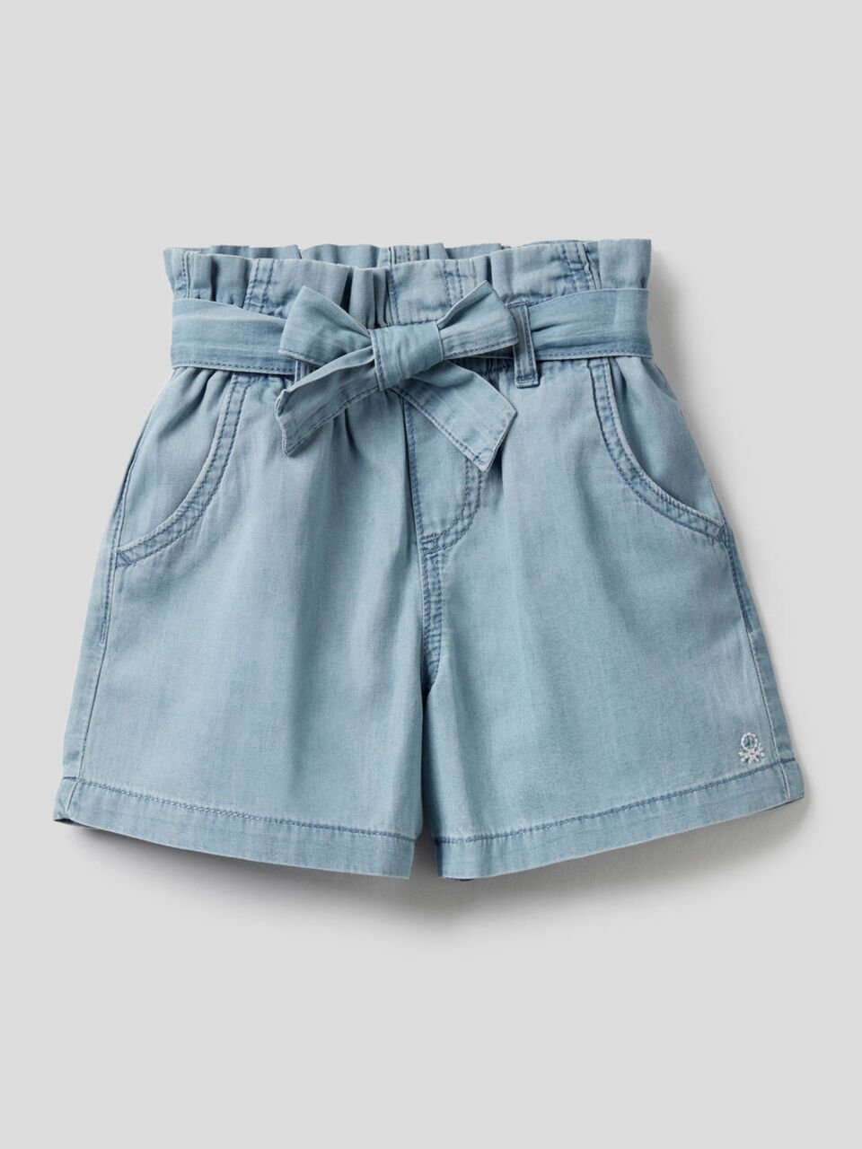 High Waisted Shorts In 100 Cotton Sky Blue Benetton High Waisted Shorts In 100 Cotton Sky Blue Benetton