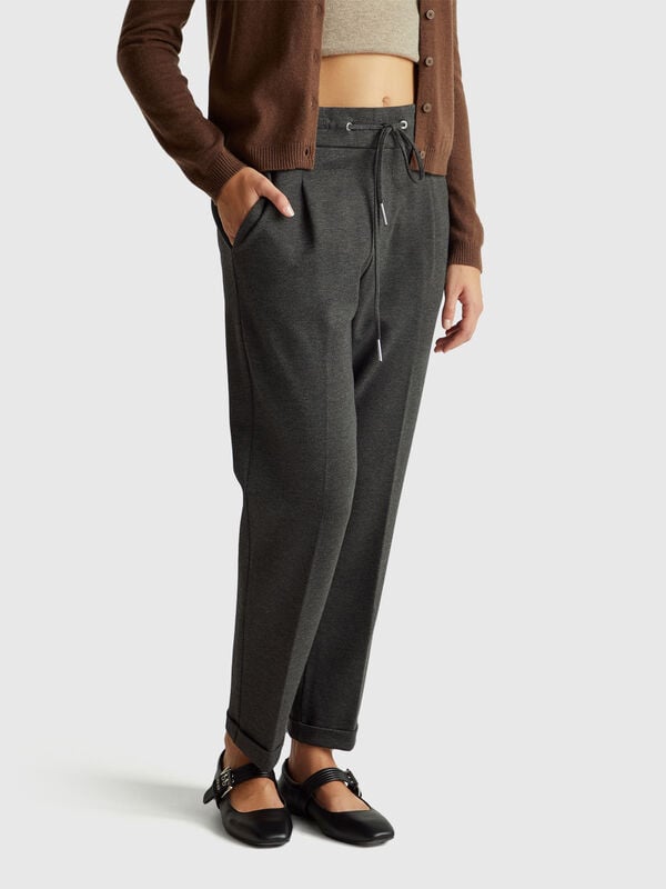 Yarn dyed trousers with drawstring Women