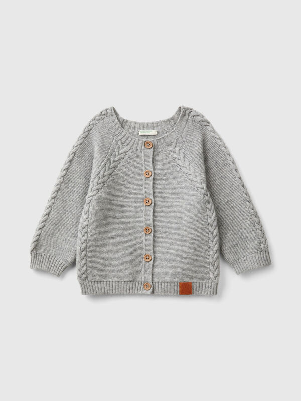 Cardigan with cables in recycled wool blend New Born (0-18 months)