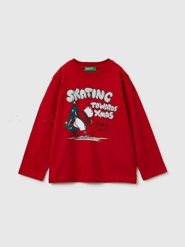 T-shirt in warm cotton with print Junior Boy