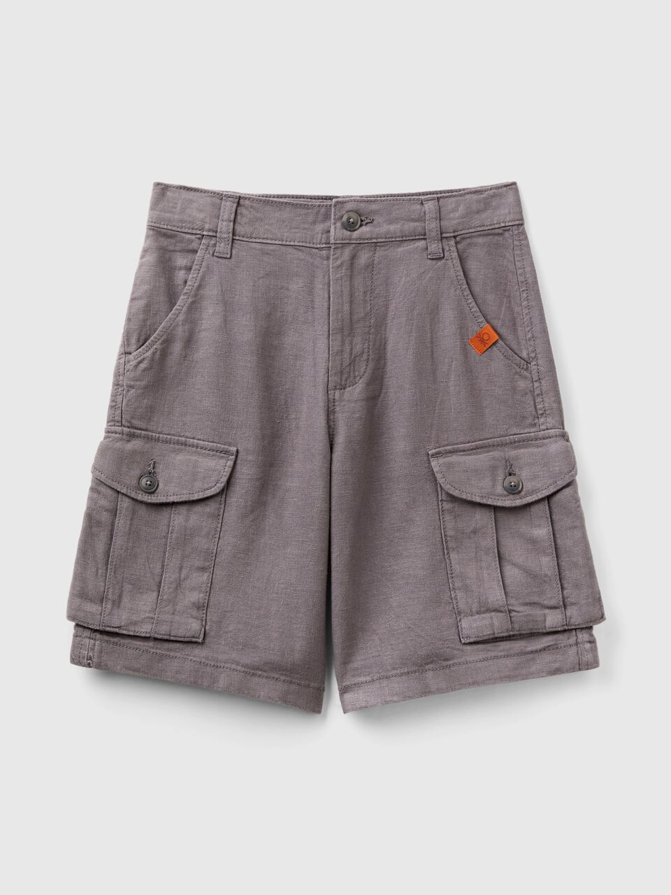Cargo bermuda shorts in linen blend - Dark Gray | Benetton