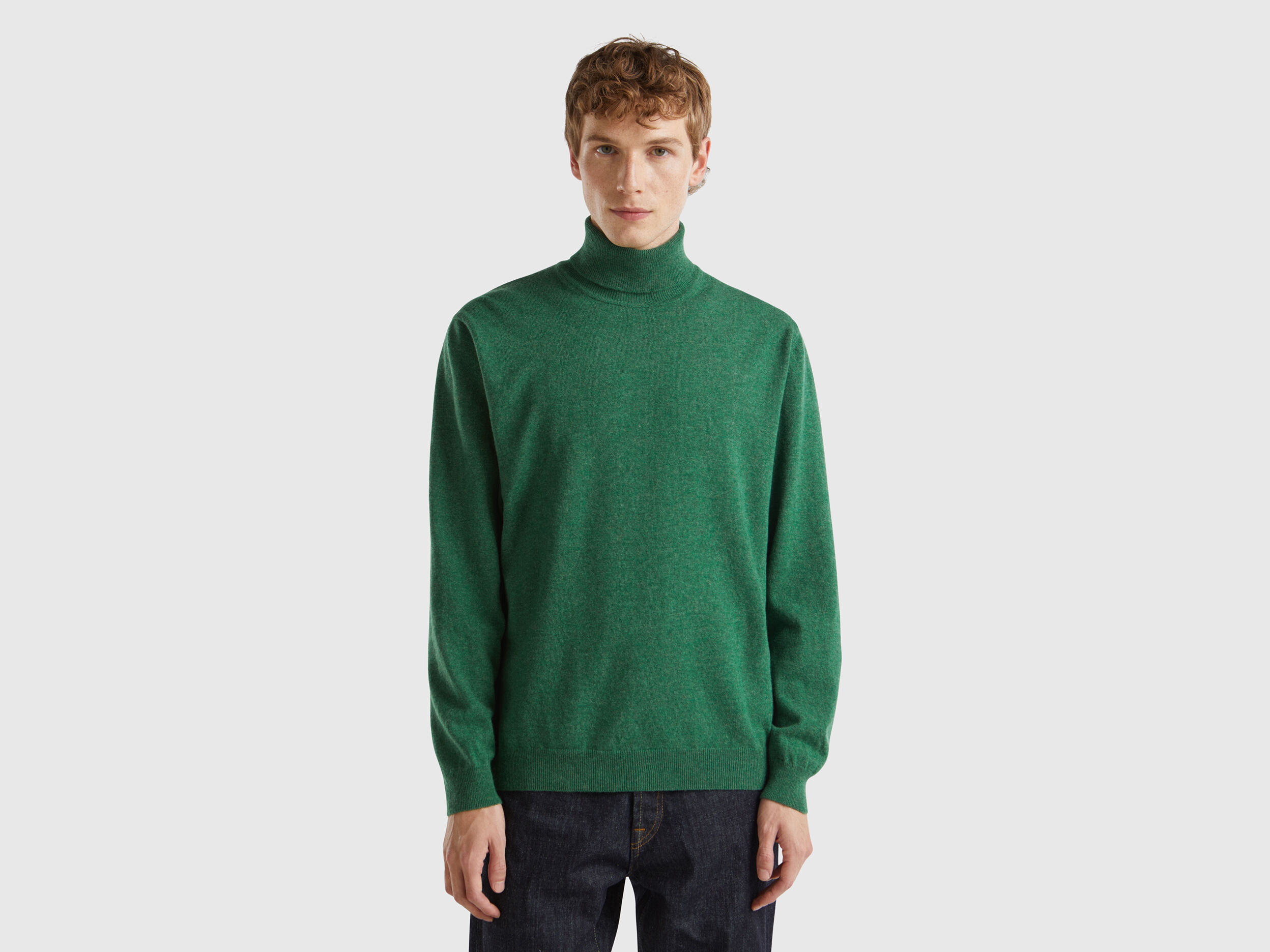 Marl green turtleneck in pure Merino wool Green Benetton