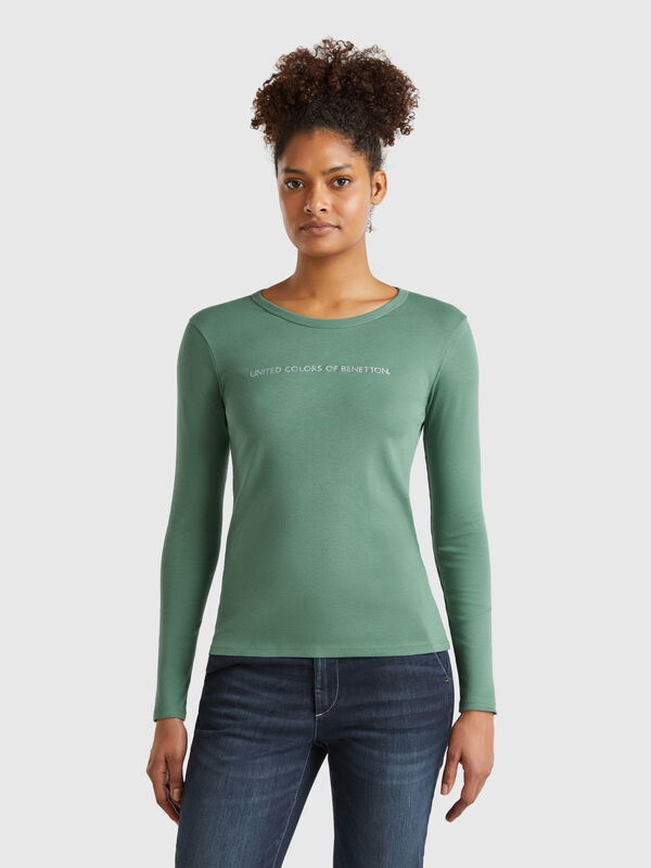 Forest green 100% cotton long sleeve t-shirt Women